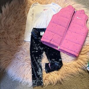 Nike Pink Vest with White Top and Blue Leggings